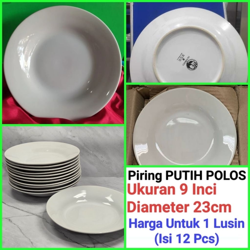 piring makan keramik piring prasmanan piring catering PUTIH POLOS ukuran 9 Inci Harga untuk 1 Lusin 