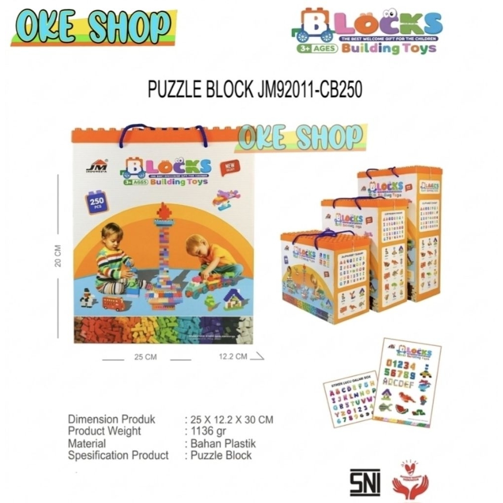 Mainan Edukasi Puzzle Block JM92011-CB250 - Building Blocks 250 Pcs SNI