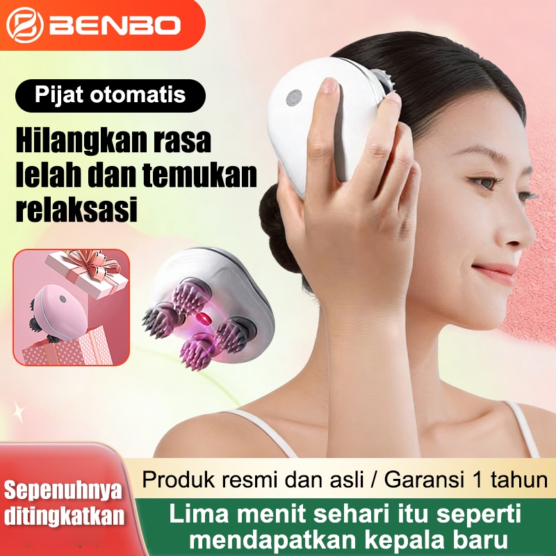 BENBO pijat kepala otomatis - 3D Smart Massage, Tahan Air (Wet & Dry), Redakan Pusing & Lelah, Bater