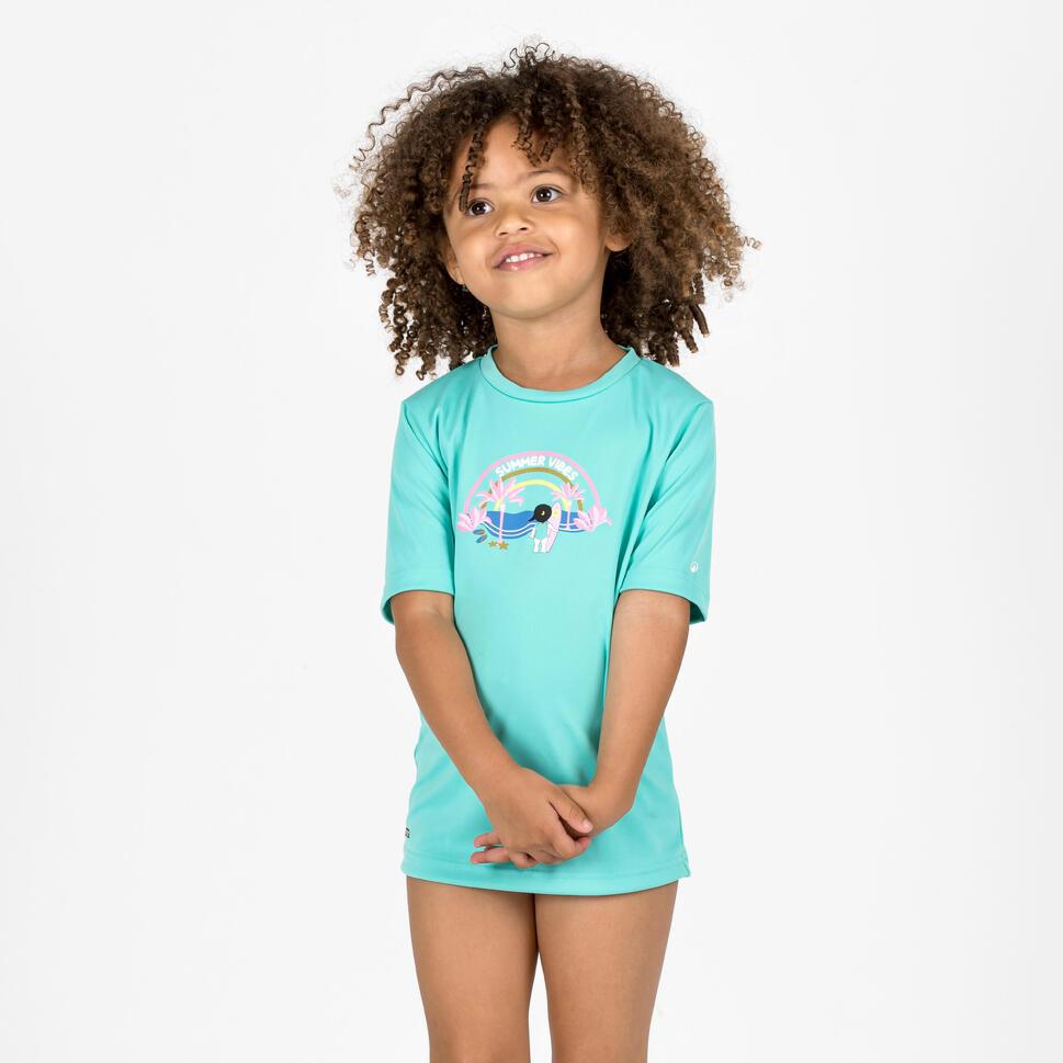 Decathlon OLAIAN Kaos Lengan Pendek Anti UV Selancar Anak 100 Turquoise - 8916345