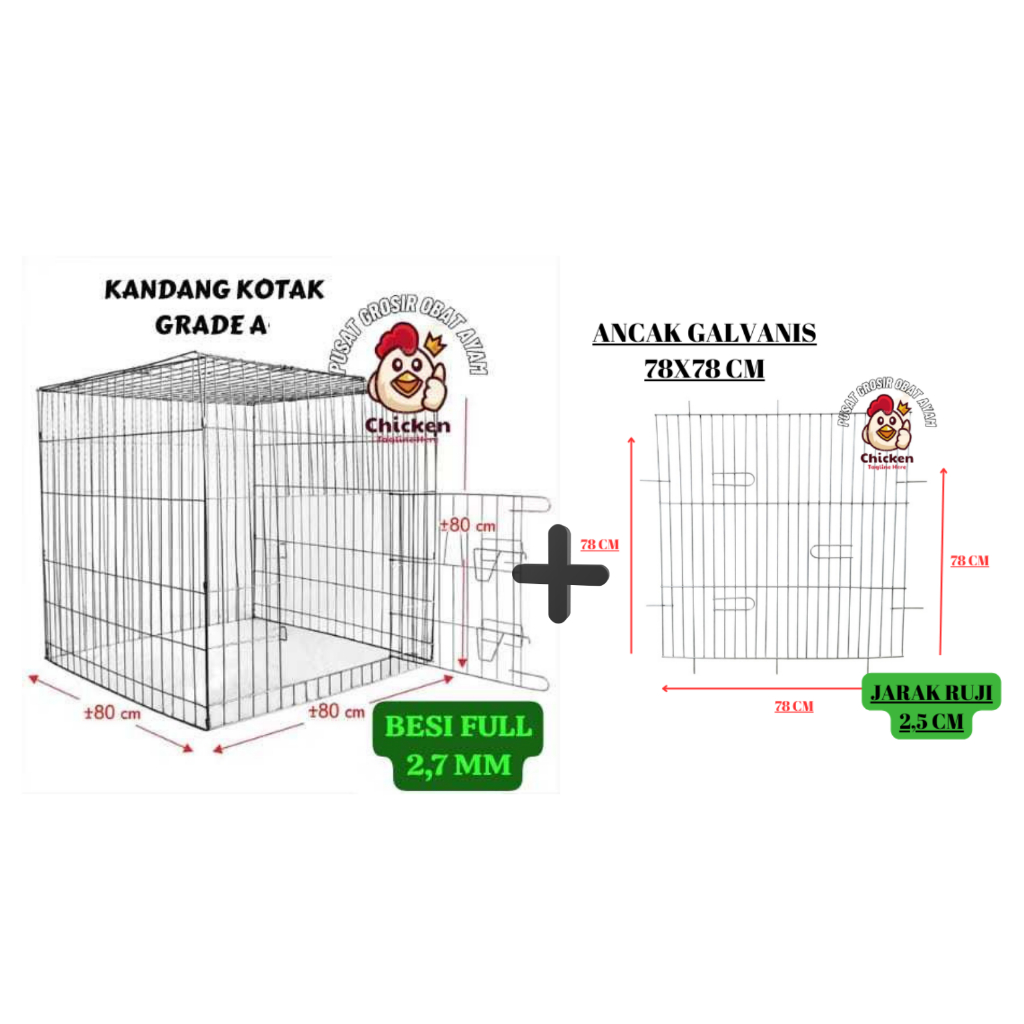 Kandang Galvanis / kurungan ayam galvanis KOTAK 80x80x80 CM