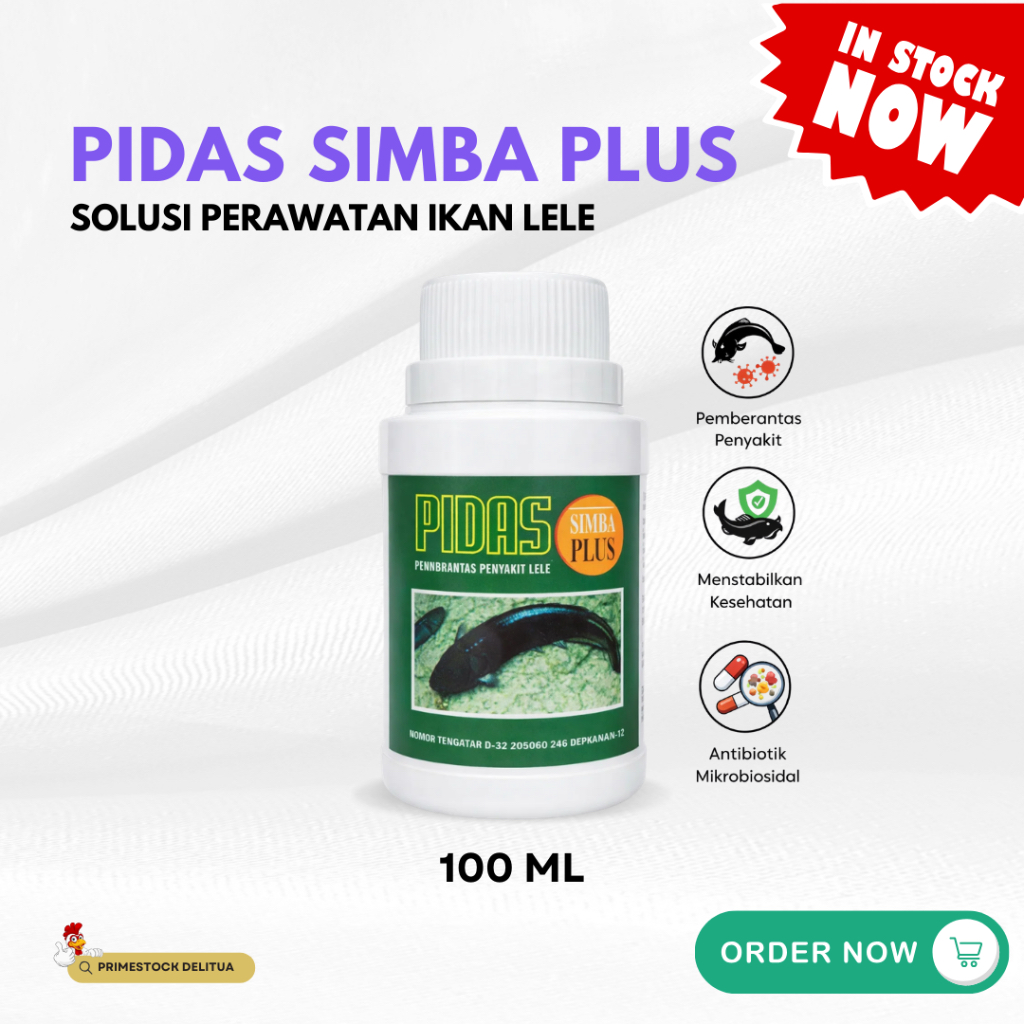 PIDAS SIMBA PLUS - Antibiotik Mikrobiosidal untuk Pengobatan Penyakit Ikan Lele 100ML