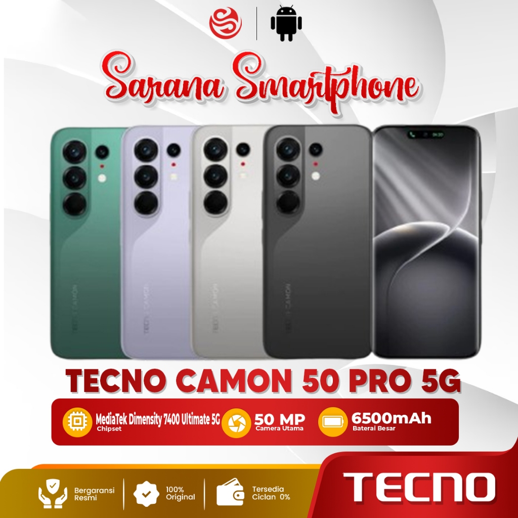 TECNO Camon 50 Pro 5G 8/256GB 12/256GB 50MP Sony LYT-700C 3x Telephoto 6500mAh IP69K Garansi Resmi