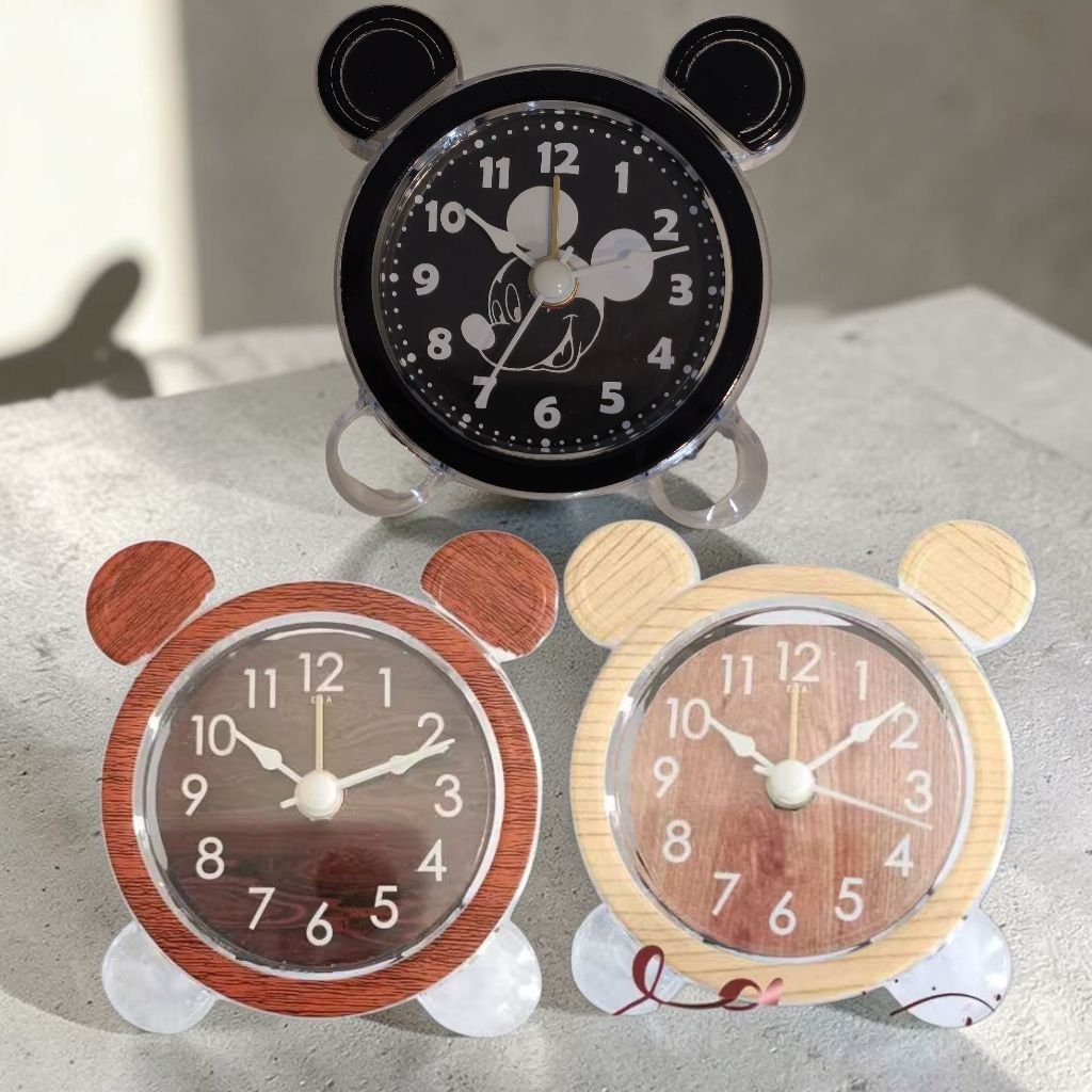 Jam Alarm meja jam beker Weker transparan motif micky kayu kaiwa (KECIL)