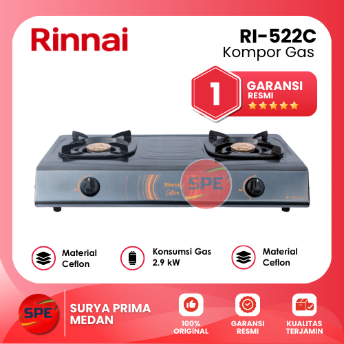 KOMPOR GAS 2 TUNGKU RINNAI RI-522C / RI522C GARANSI RESMI (MEDAN)