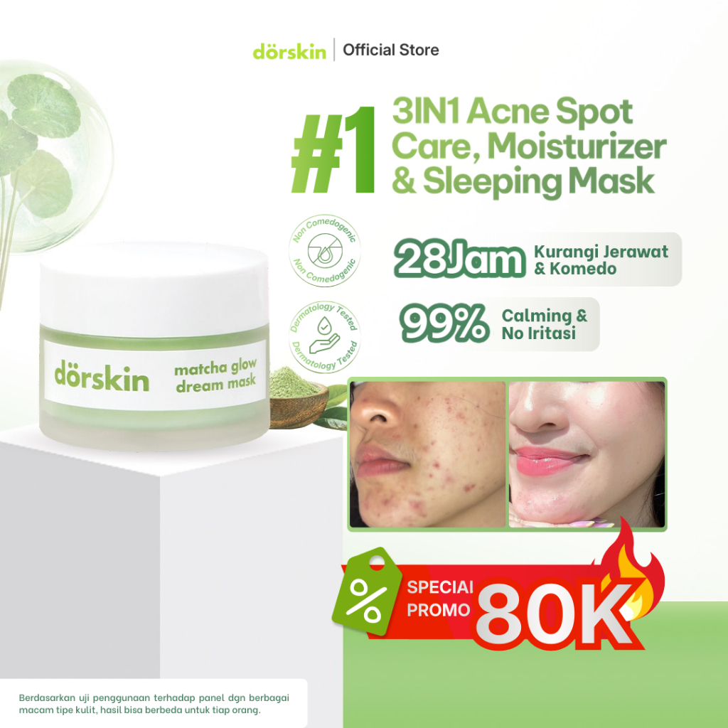 [EXCLUSIVE PROMO] Dorskin Matcha Glow Dream Mask Moisturizer - 3in1 Pelembap dan Moisturizer Totol J