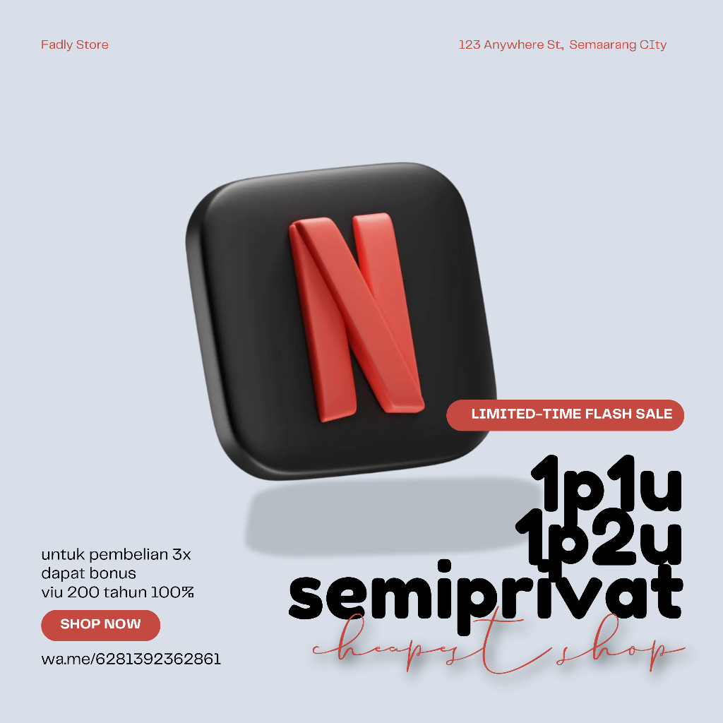 NETFLIX-SHARING 1U, 2U, SEMI PRIVAT - 15 hari, 1 bulan