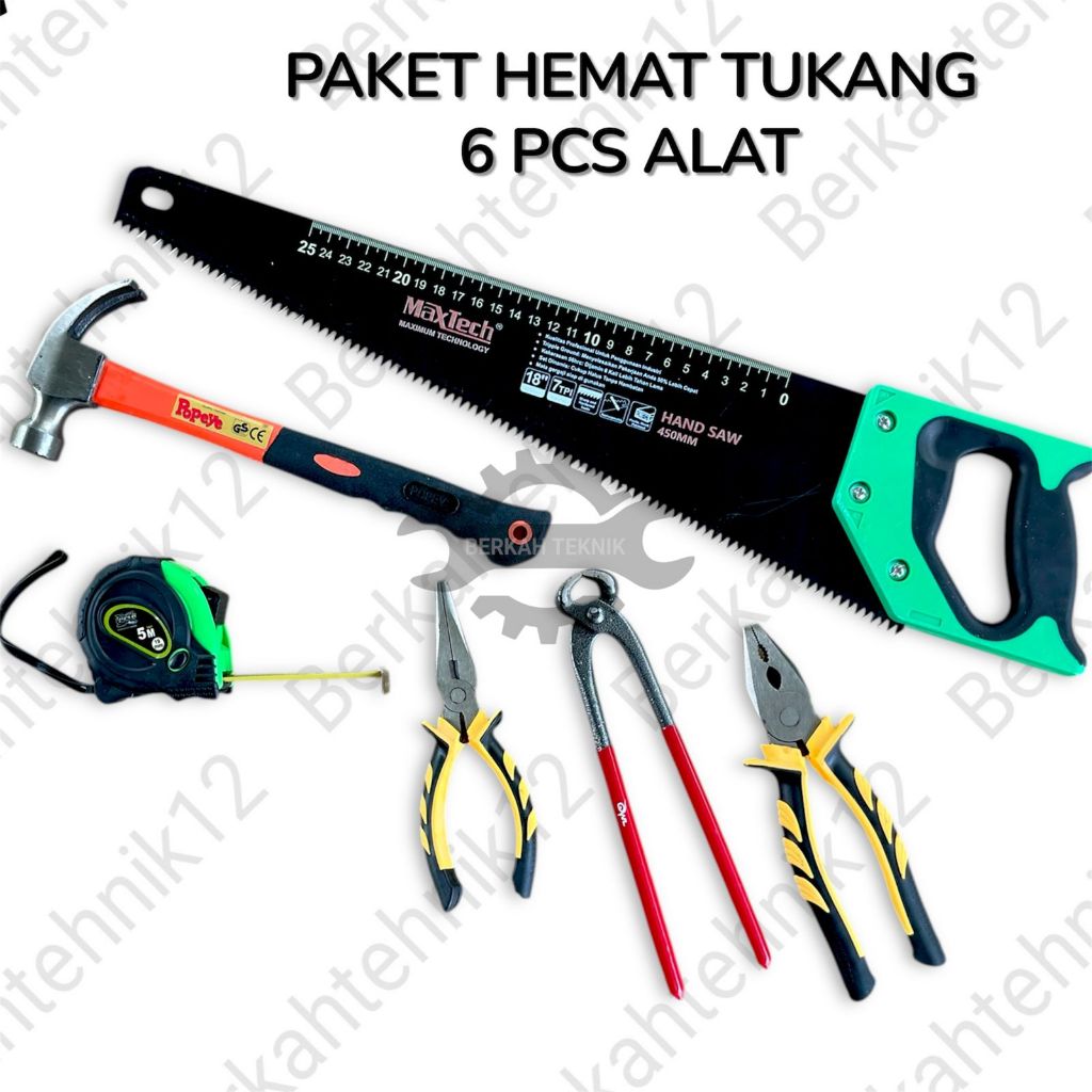 PAKET TUKANG - Viper Gergaji Kayu 18 Inc Siap Pakai - Palu Kambing 8oz Wolf - Gegep Tang Kakatua 9" 