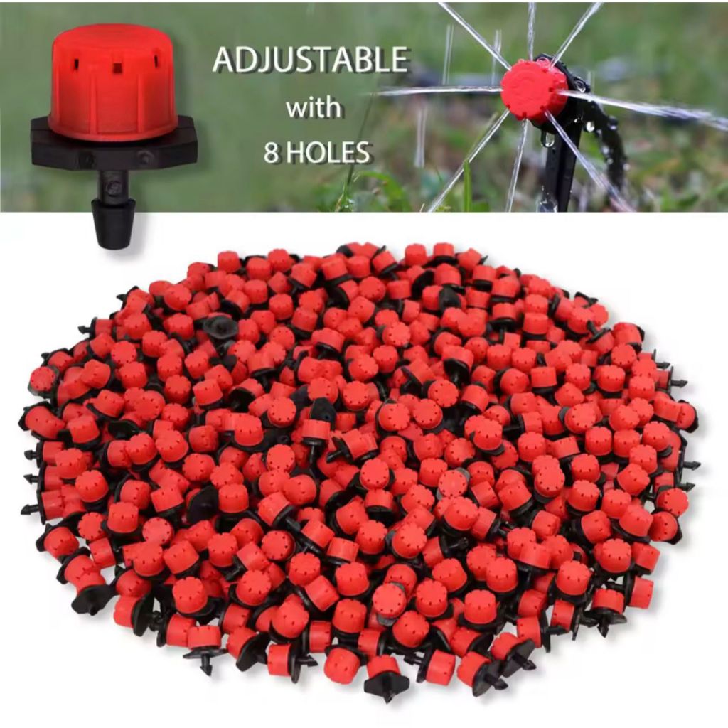 Dripper Putar 8 Lubang Micro Adjustable Dripper Merah Pancuran 8 Arah Mini Sprinkler Irigasi