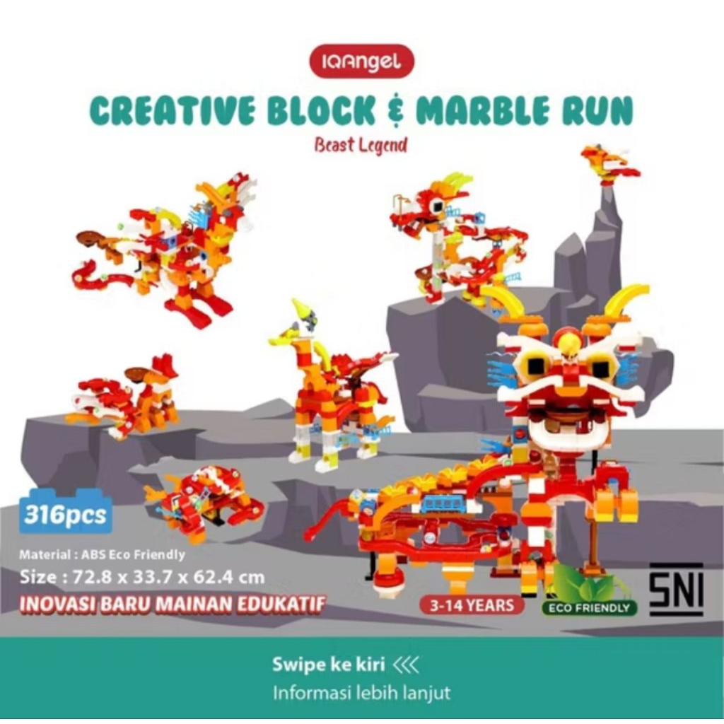 IQ angel creative block & marble run toys beast legend / mainan lego duplo