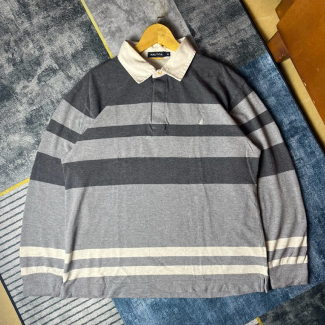 KAOS POLO LONGSLEEVE NAUTICA STRIPE GREY SECOND