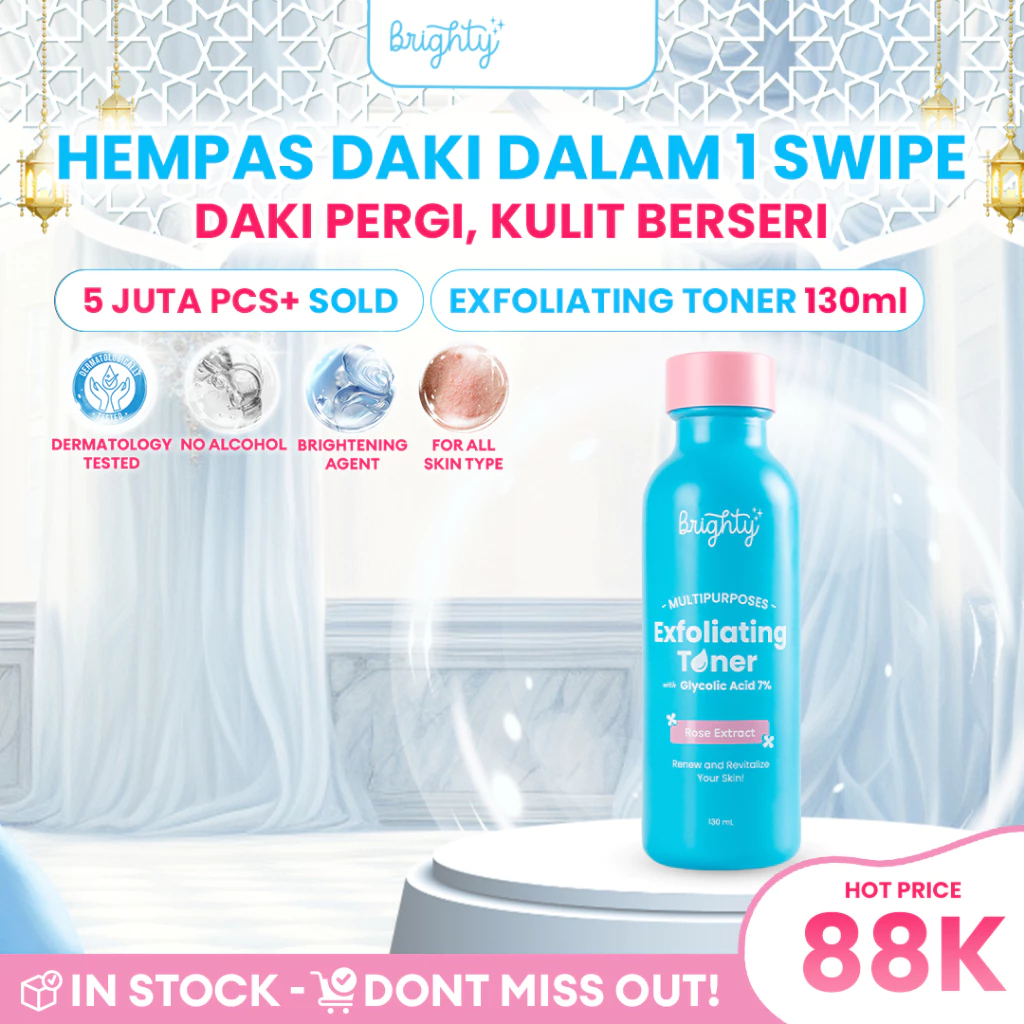 Brighty Multipurpose Exfoliating Toner Pemutih badan pencerah badan pencerah ketiak pemutih leher pe