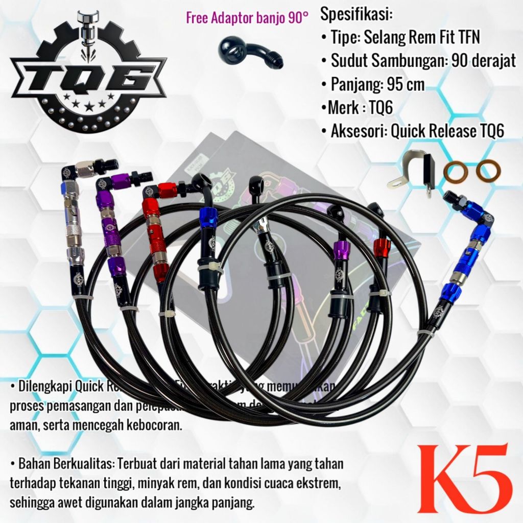 Selang rem TQ6 K5 90 Derajat 90 cm Selang Rem Fit TFN 90 Derajat 95 cm