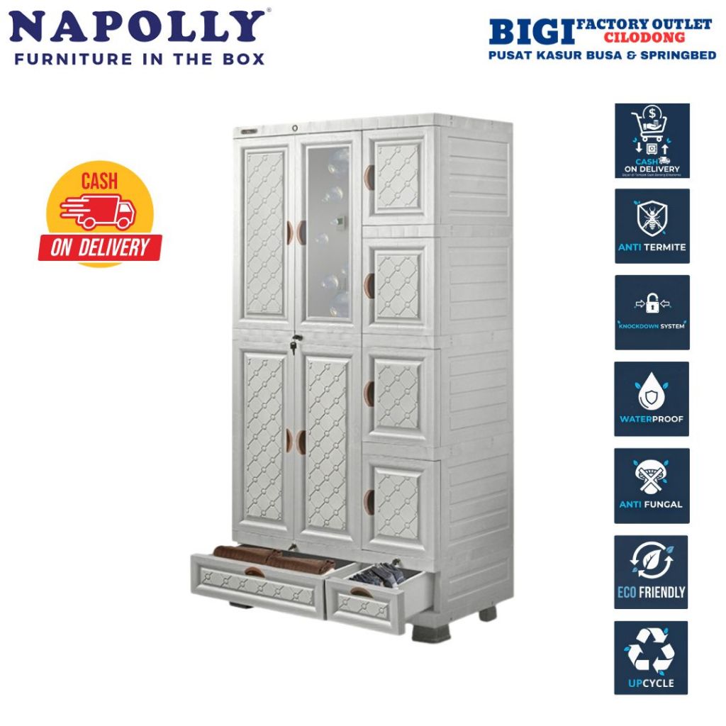 Napolly | Lemari Pakaian Plastik Minimalis / Lemari Plastik 3 pintu / Lemari Midi Cabinet / Midi Cab