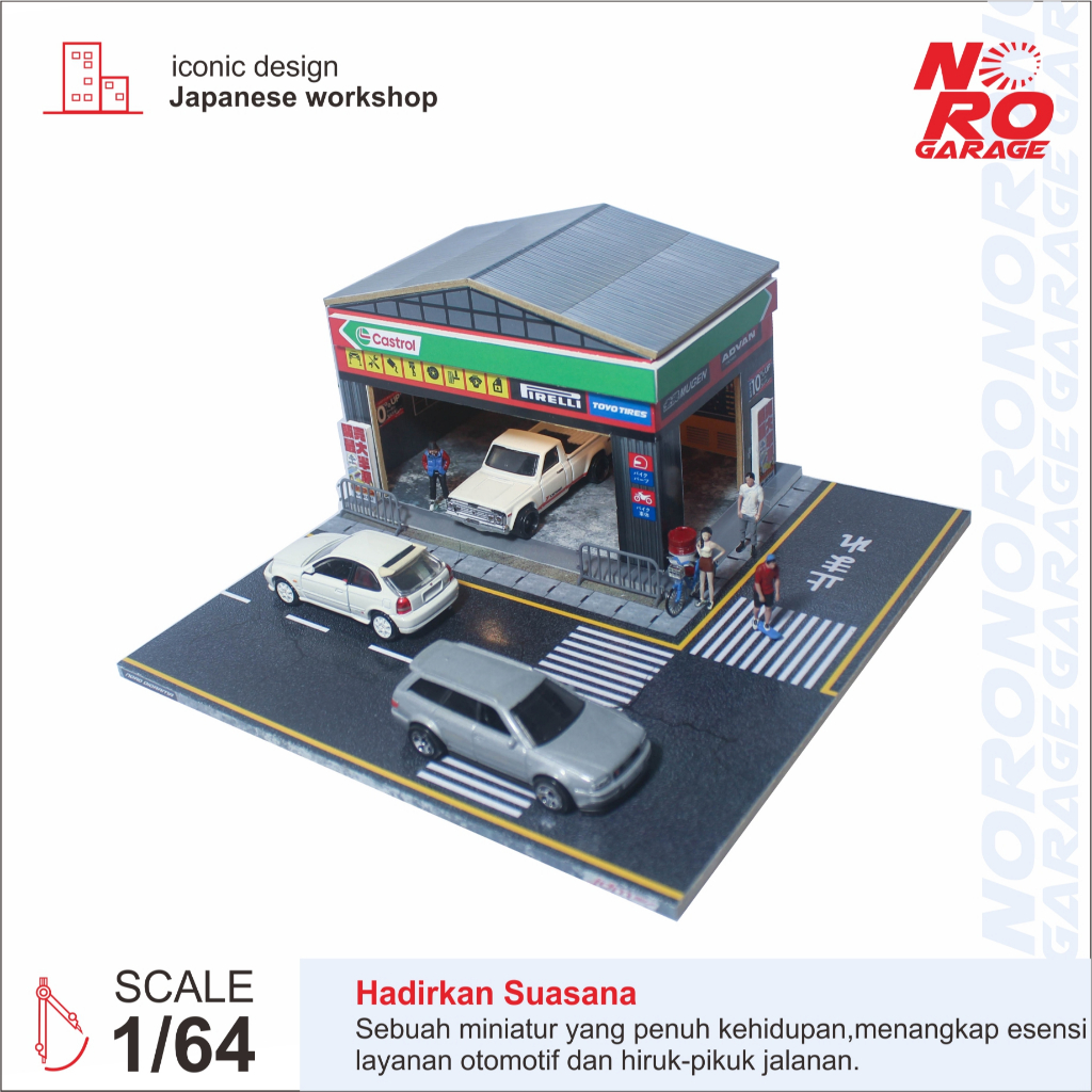 Diorama Diecast bengkel mobil tema castrol service. Skala 1:64