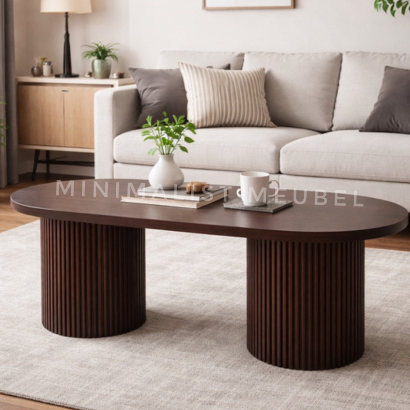 Coffe Table Oval Jati Jepara | Meja Kopi Jati | Meja Tamu Minimalis Modern | Furniture Meja Jepara