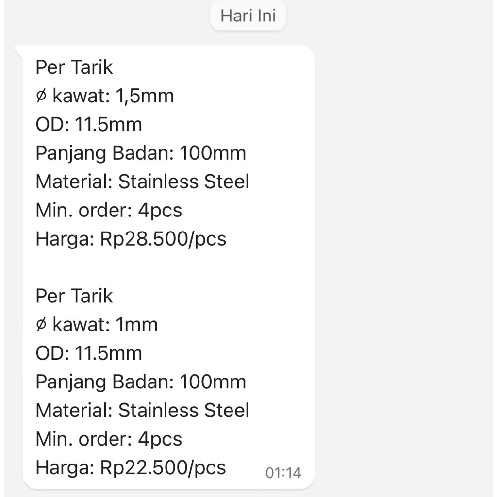 per Spring Pegas Tarik OD 11,5mm Kawat 1mm Panjang Badan 100mm Stainless steel