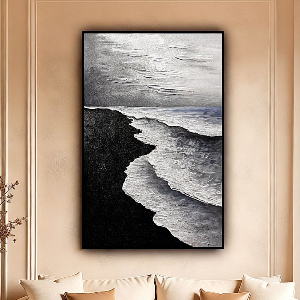 Lukisan Dinding Abstrak Modern Estetik Kanvas Ombak Hitam Putih Teksture Hiasan Dinding Paint By Num