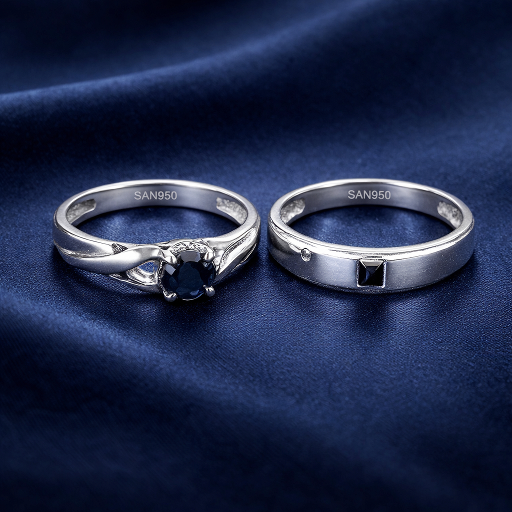 Cincin Tunangan Premium Handmade SAN950 C469 - Perak PLatinum Palladium | Ring Couple Black Stone