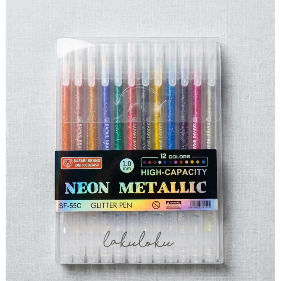 Bolpoin / Pulpen Glitter Warna Warni Safari 1 Set 12 Warna