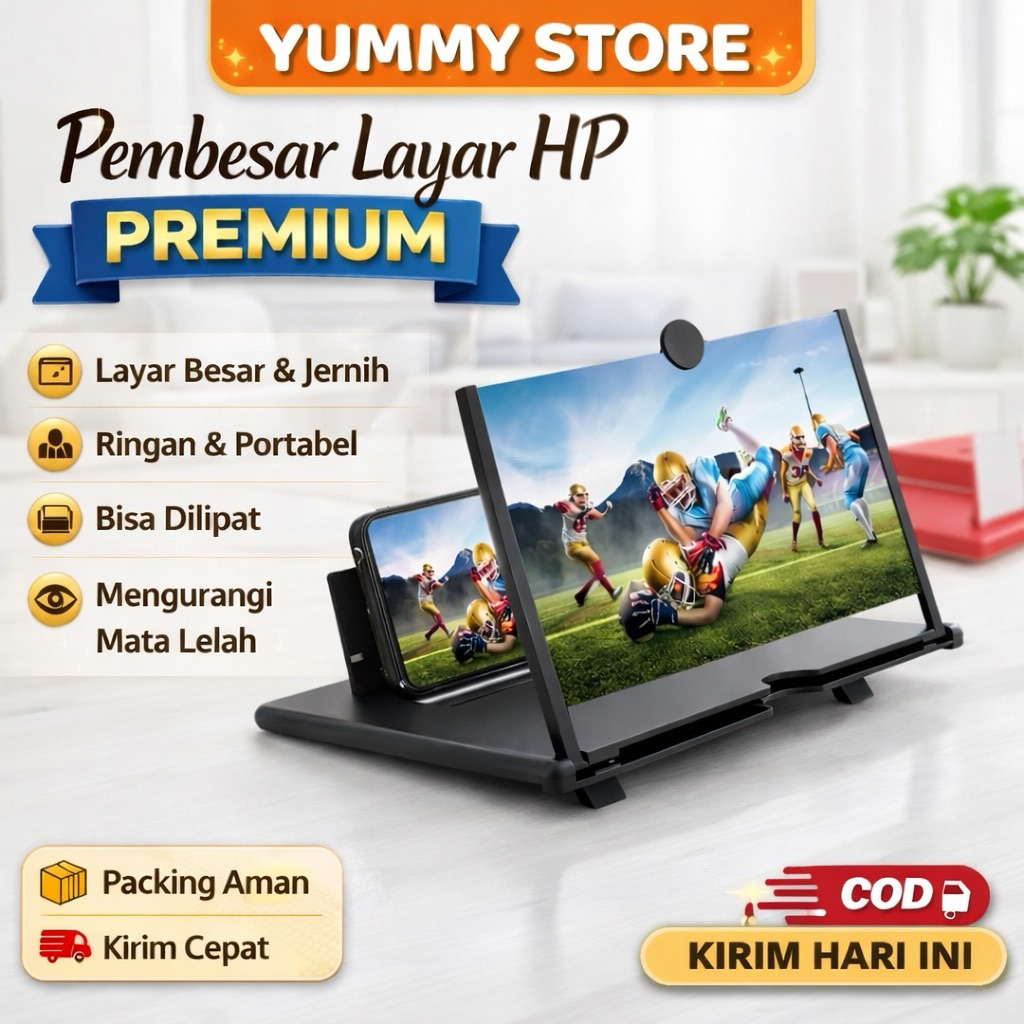 Pembesar Layar HP Premium 3D | Screen Magnifier HD Lipat | Stand Holder Anti Radiasi Mata