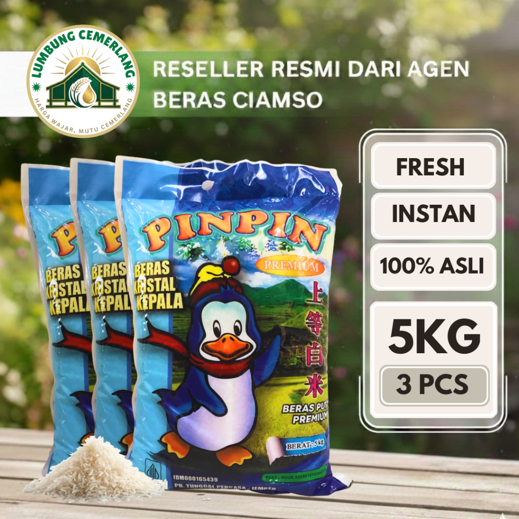 Beras Pinpin 5kg Isi 3 Sak Kirim Instant Surabaya - Anti Semut & Aman Hujan | Asli Pabrik