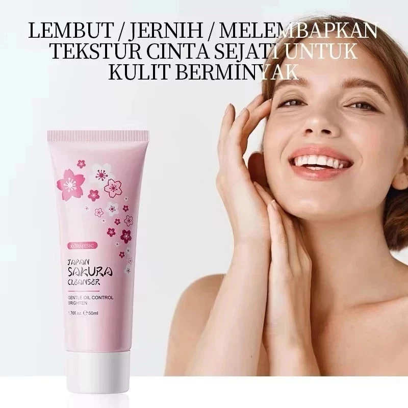 Pembersih Wajah Sakura LAIKOU 50g Cream Face Wash Mencerahkan Mengontrol Minyak Melembabkan Membersi