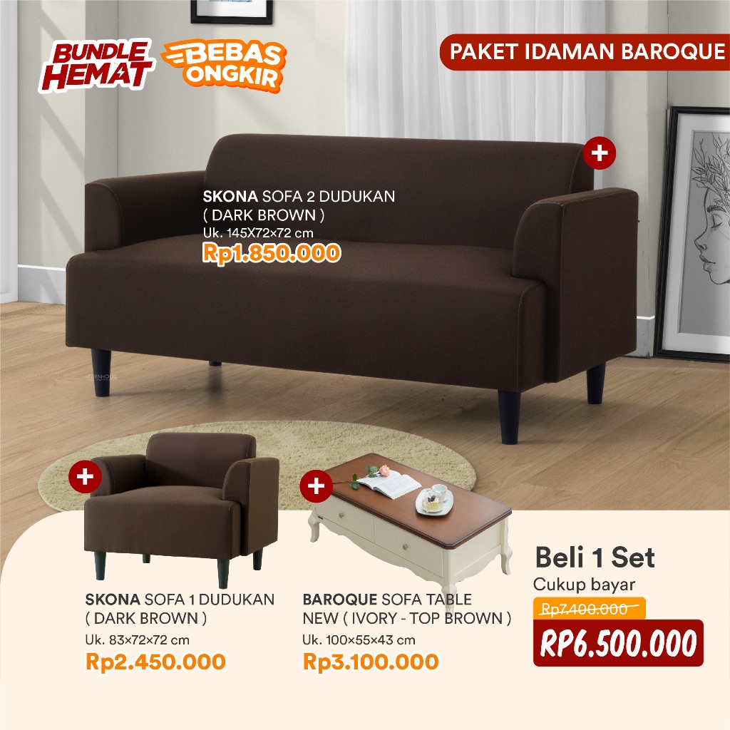 iFURNHOLIC - SET SOFA & MEJA  - SKONA SOFA - BAROQUE SOFA TABLE - MEJA TAMU - SOFA MINIMALIS