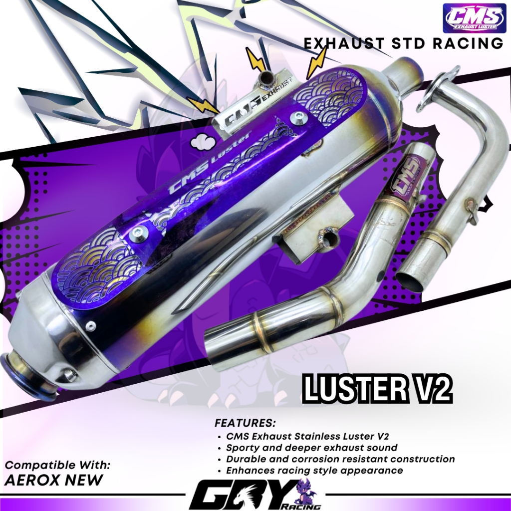 CMS Exhaust Stainless Luster V2 Aerox New - Knalpot Standar Racing Luster v2 Sarfull Original CMS