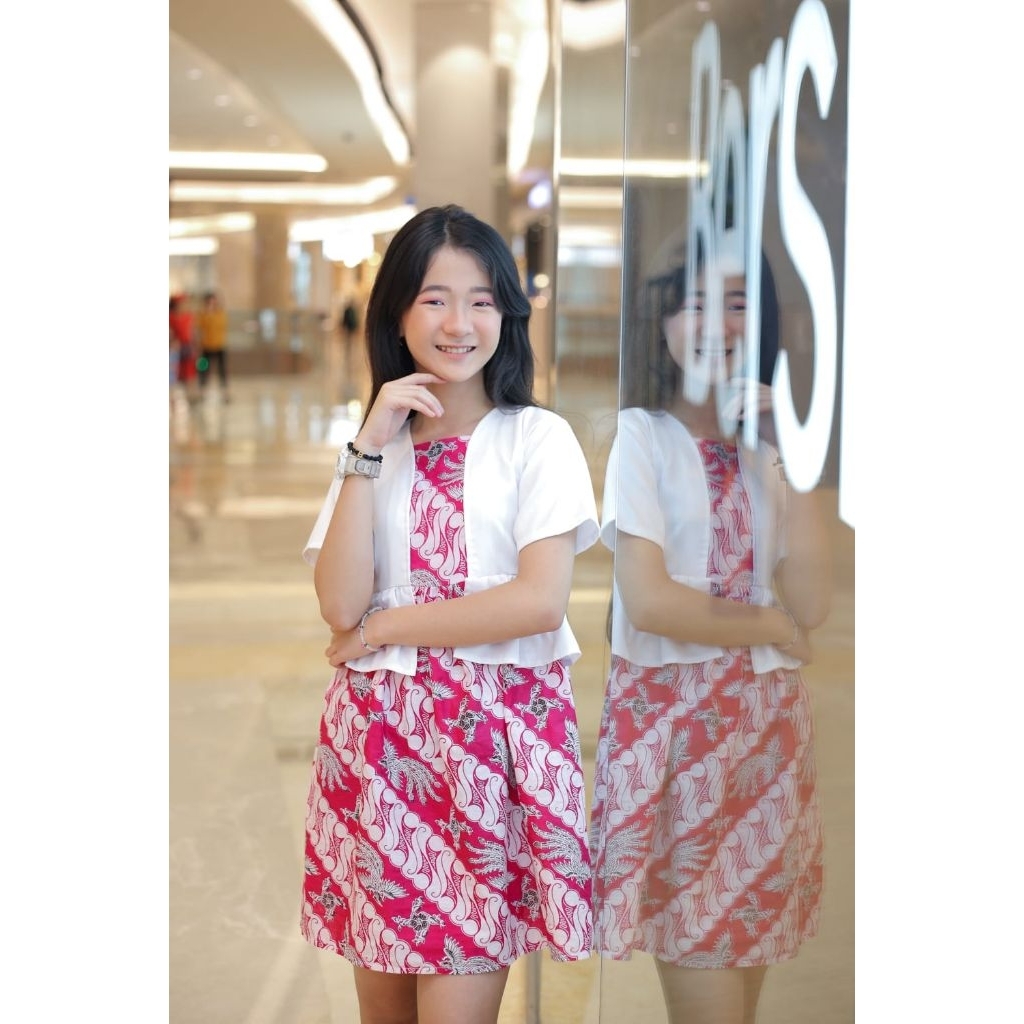 DRESS BATIK ANAK ERIKA LENGAN PENDEK CAP PREMIUM KOMBINASI POLOS BAHAN NYAMAN DI PAKAI MOTIF CAPUNG