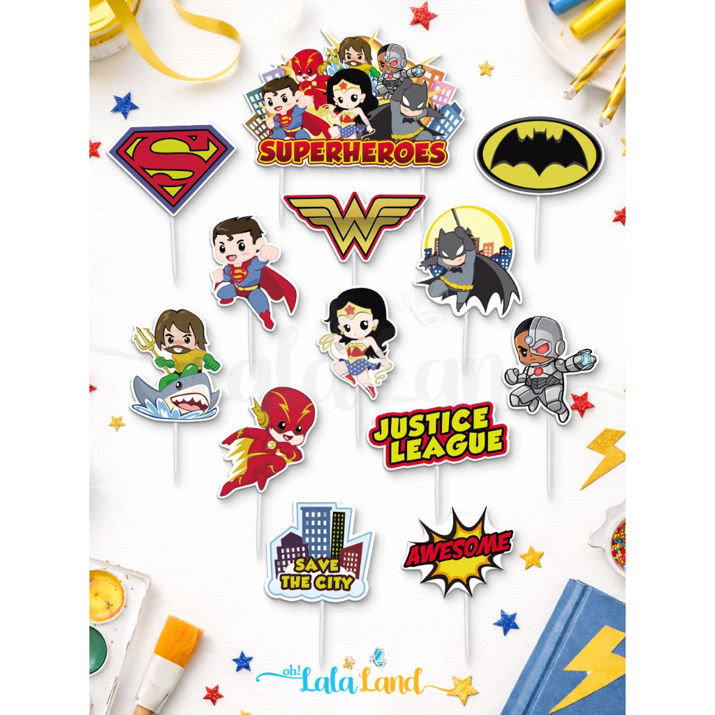 Superhero Justice League Birthday Cake Topper | Dekorasi Tart Ulang Tahun | Hiasan Tusukan Kue Cupca