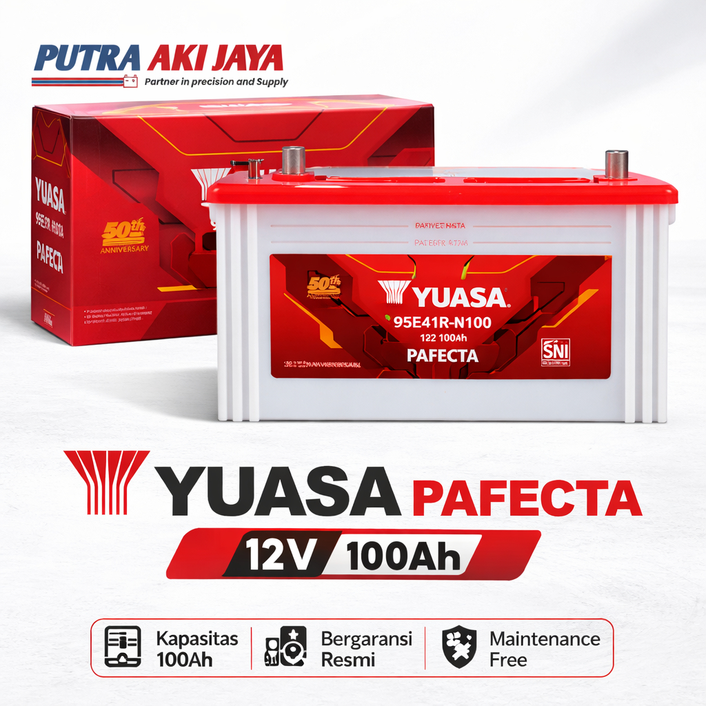 Aki Basah Yuasa Pafecta N100, Aki Yuasa N100 Pafecta 100Ah 12 Volt Aki Basah Mobil Diesel Truk Ringa