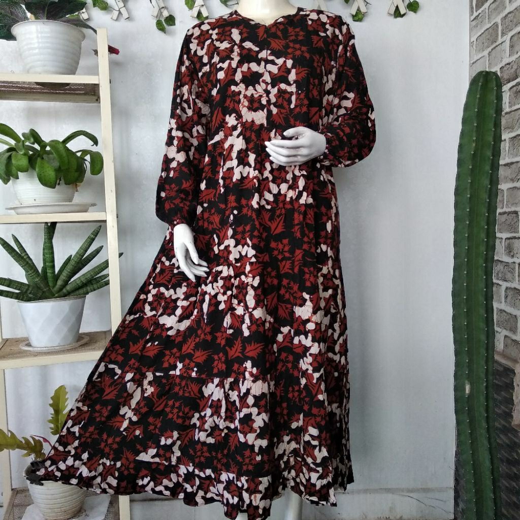 Daster Qonita (Ld114,pb128) Dress Midi Susun Sleting Sogan UV