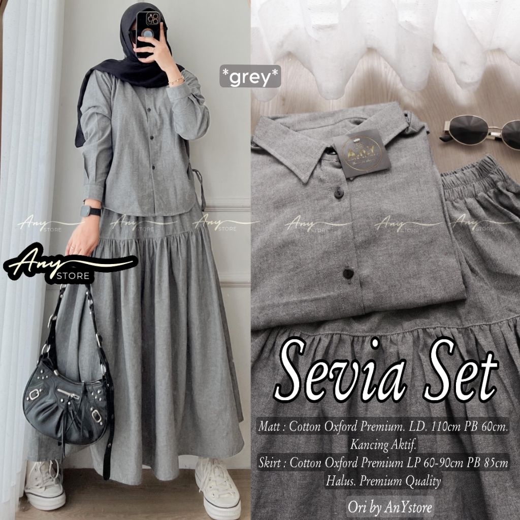 Sevia Set | Setelan Rok Denim | Atasan Bawahan | One Set Remaja | ANY
