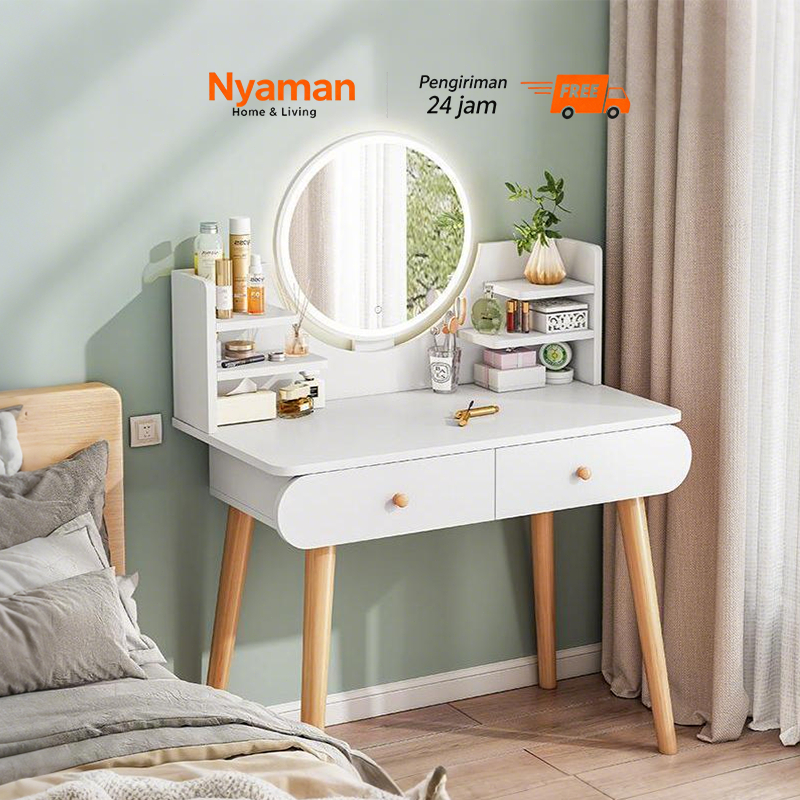 NYAMAN Meja Rias LED Rias Meja Rias Minimalis Meja Rias Minimalis Estetik + Kursi Meja Kamar Tidur