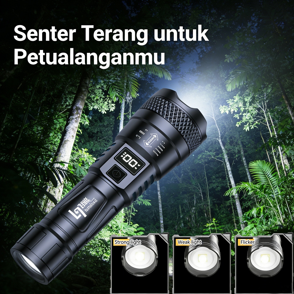 Acciaiie Senter Led Super Terang Jarak Jauh 1 Km Zoom Lampu Senter Super Terang Ringan Tahan