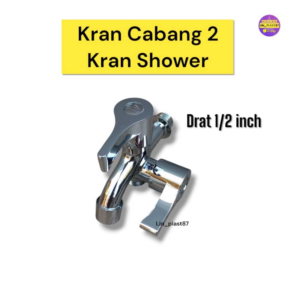 Gravino Kran Shower Cabang 2 Engkol Kamar Mandi Double Output 1/2" inch
