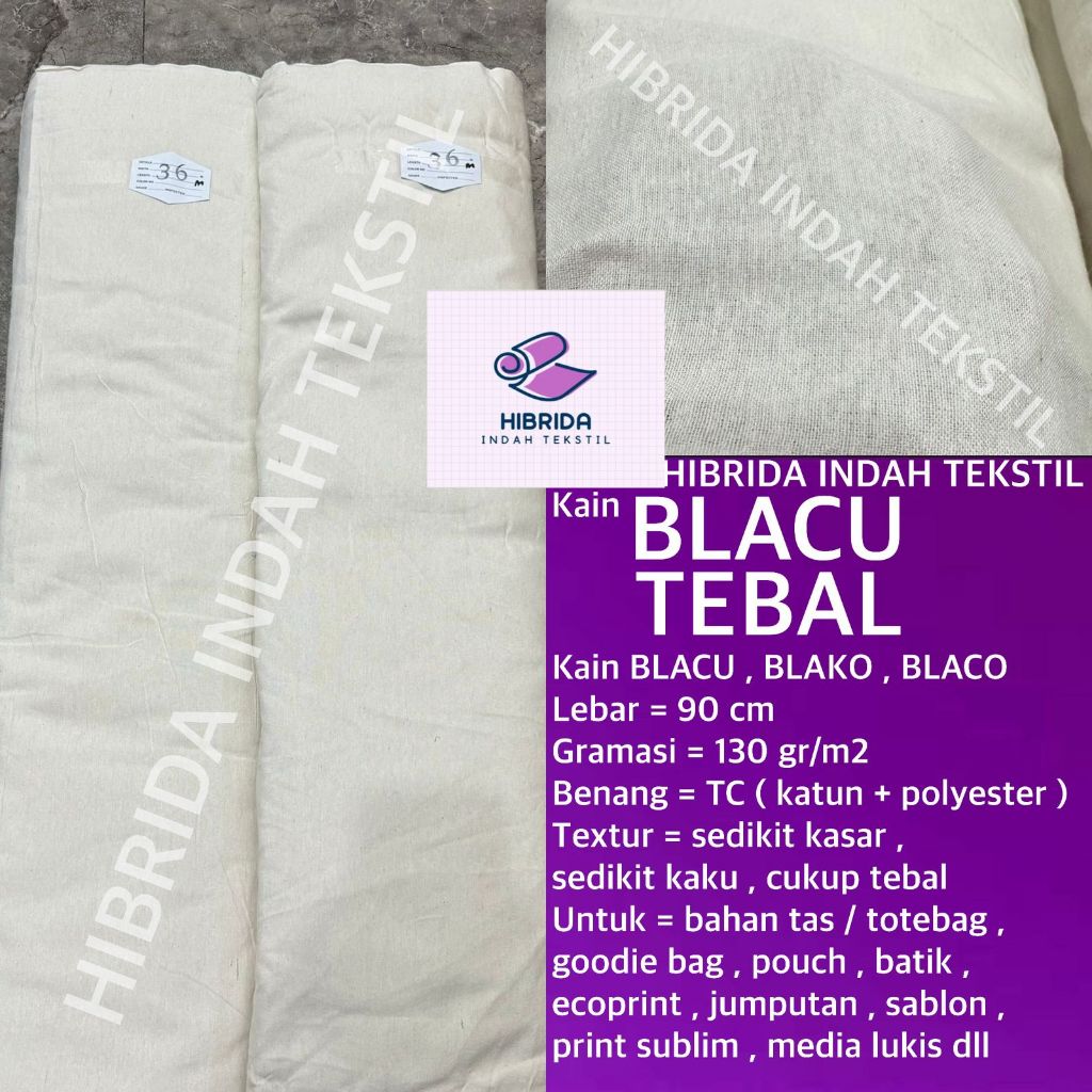 ( per 1 roll ) kain BLACU BLACO TEBAL lebar 90 cm greige grey BW putih bahan tas totebag tote bag pr