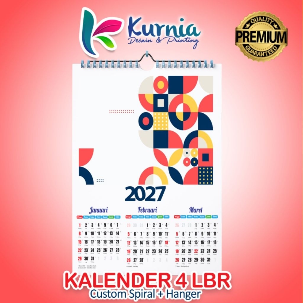 Kalender 2027 Dinding Spiral + Hanger Isi 7 Lbr ap 150 g