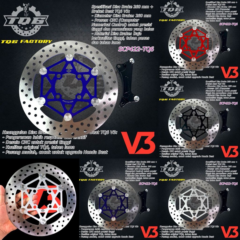 Disc Piringan Cakram 260mm Spesifikasi Disc Brake 260 mm + Breket Beat TQ6 V3