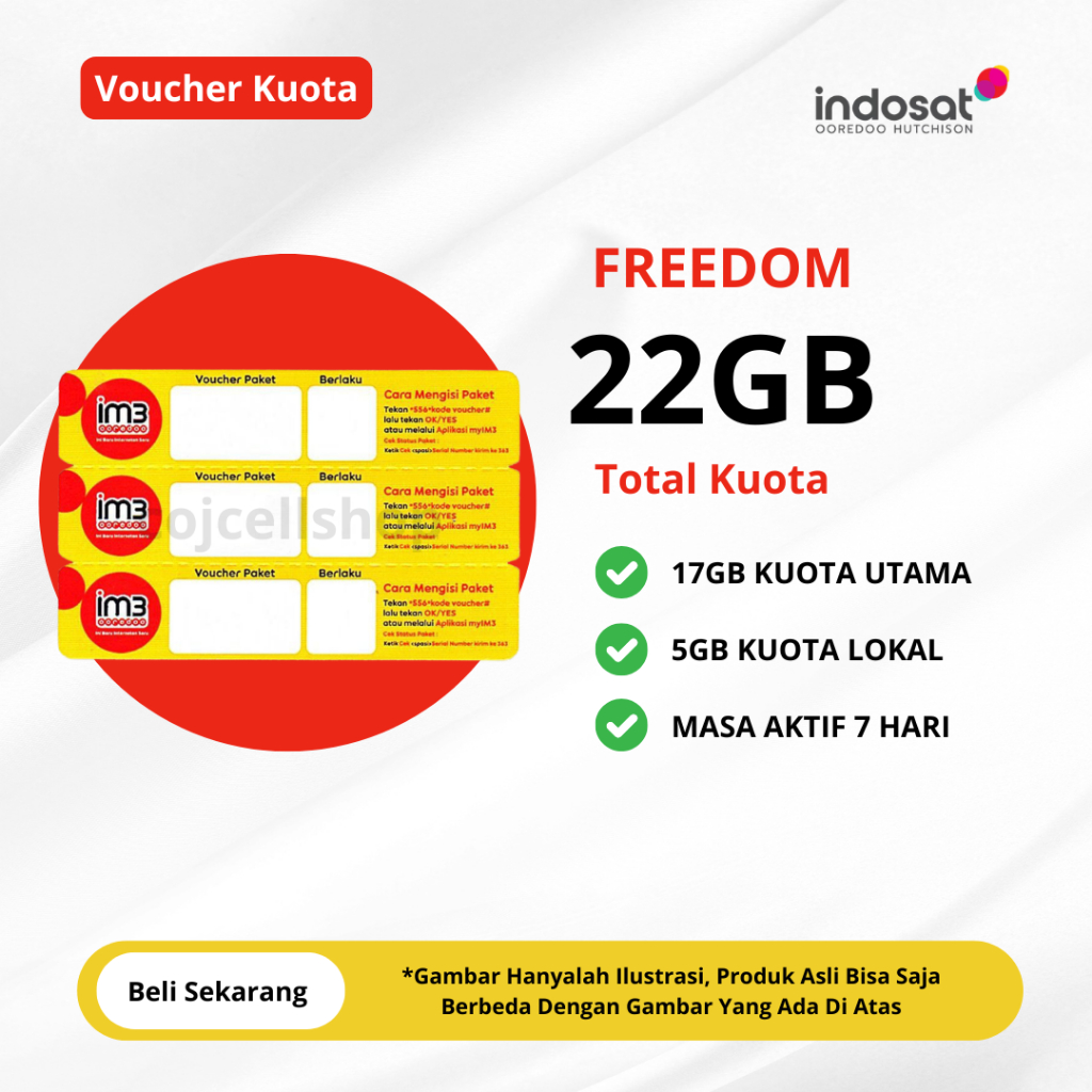 Voucher Kuota IM3 22GB 7 Hari Full 24 JAM - Voucher Kuota Indosat 22GB Masa Aktif 7 Hari - Paket Dat