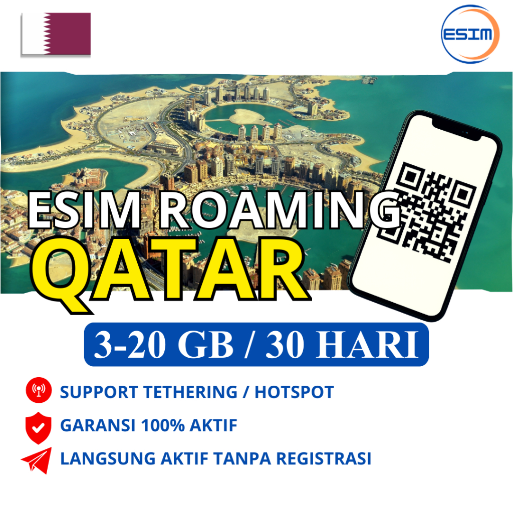 eSIM Qatar 3GB/5GB/10GB/20GB Masa Aktif 30 Hari | ESIM ROAMING SINYAL 4G/5G