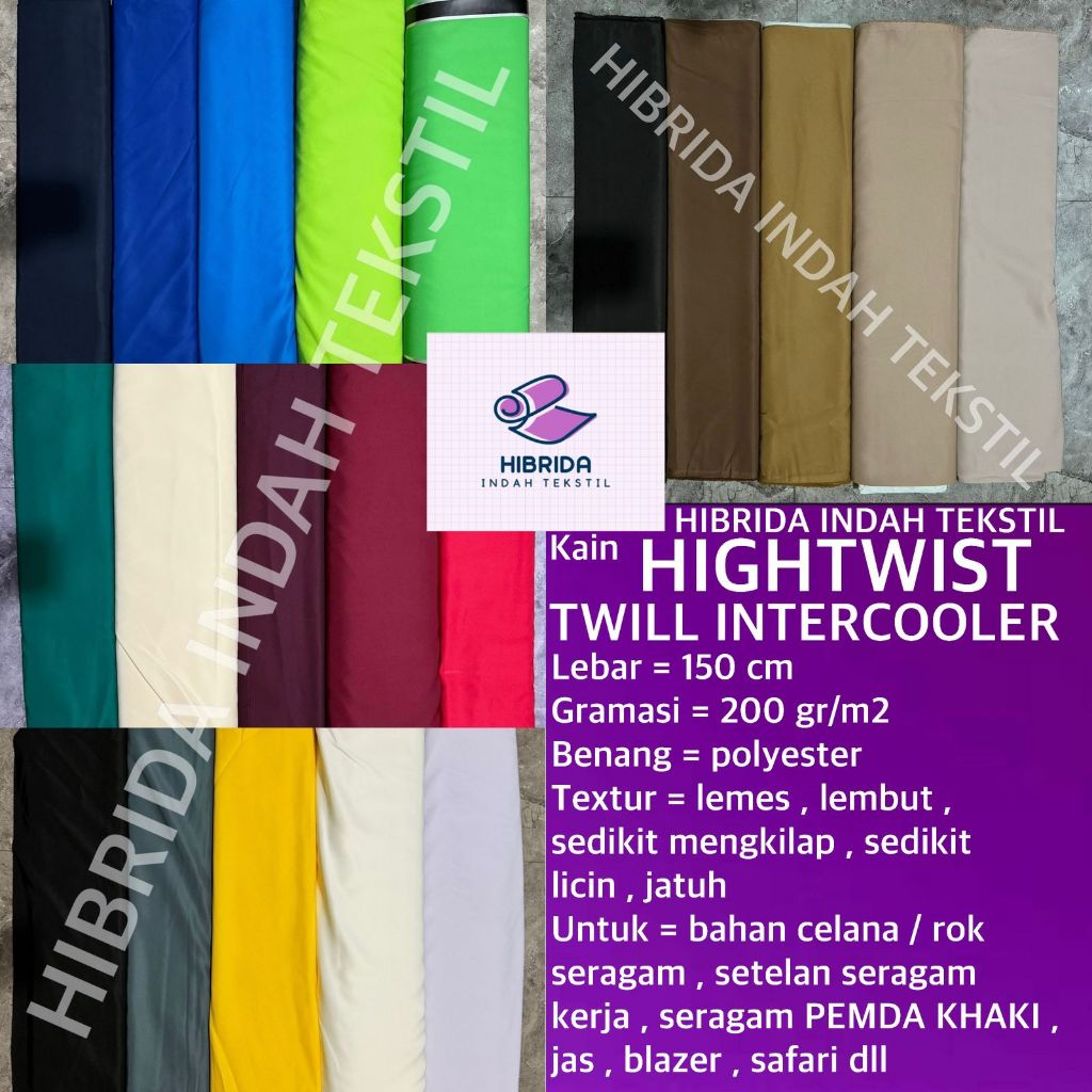 ( per 1 roll ) kain HIGHTWIST TWILL INTERCOOLER polyester lemes lebar 150 cm bahan celana rok seraga