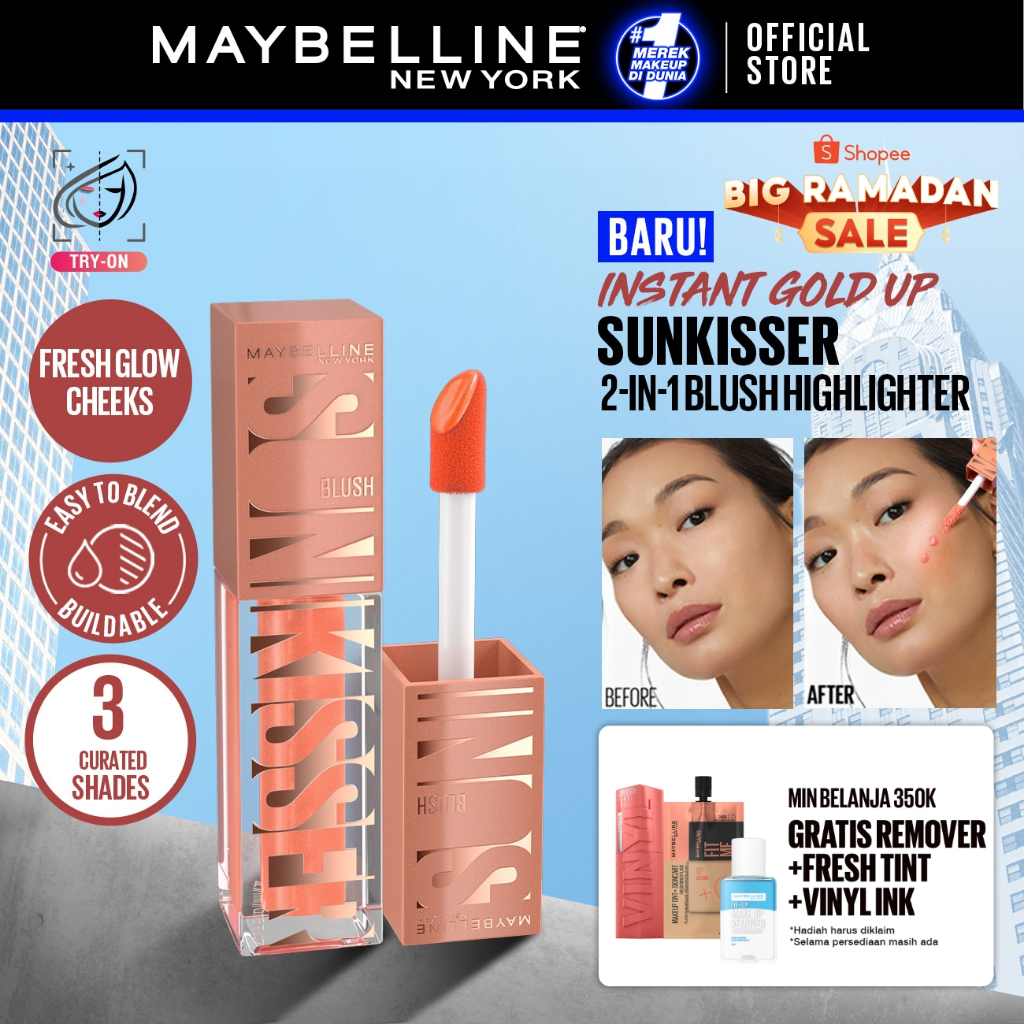 MAYBELLINE OFFICIAL Sunkisser Liquid Blush 5.4mL Instant Fresh Cheeks Glow Matte Cream Blush Liquid 