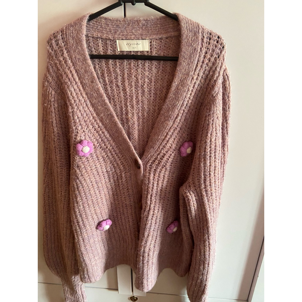 CARDIGAN RAJUT IMPORT CHINA WARNA SOFT LILAC BUNGA TEMPEL