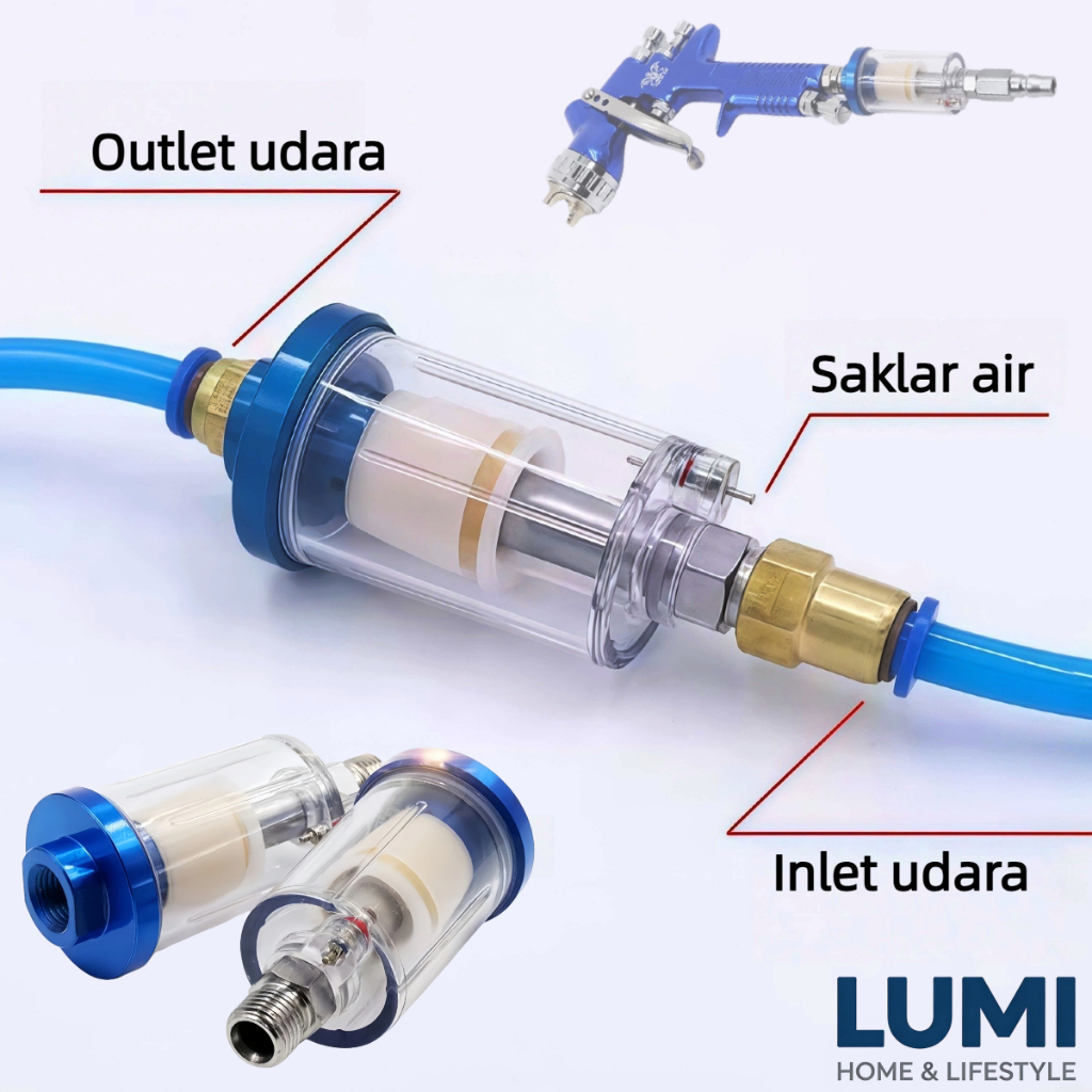 Saringan Udara Spray Gun Air Filter Water Trap Separator Mini Drat 1/4 Inch Dengan Adapter Coupler S