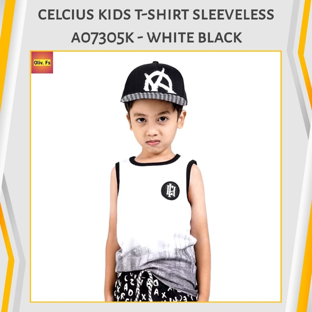 Celcius Kids T-Shirt Sleeveless Kaos Anak Laki-Laki Tanpa Lengan A03705K - Putih Hitam