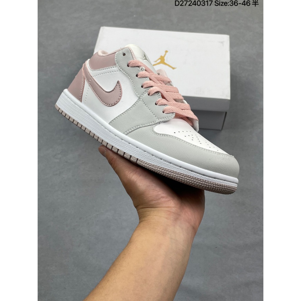 Sepatu Air Jordan 1 Low Abu-abu Putih Pink Pria Wanita Premium Anti Slip