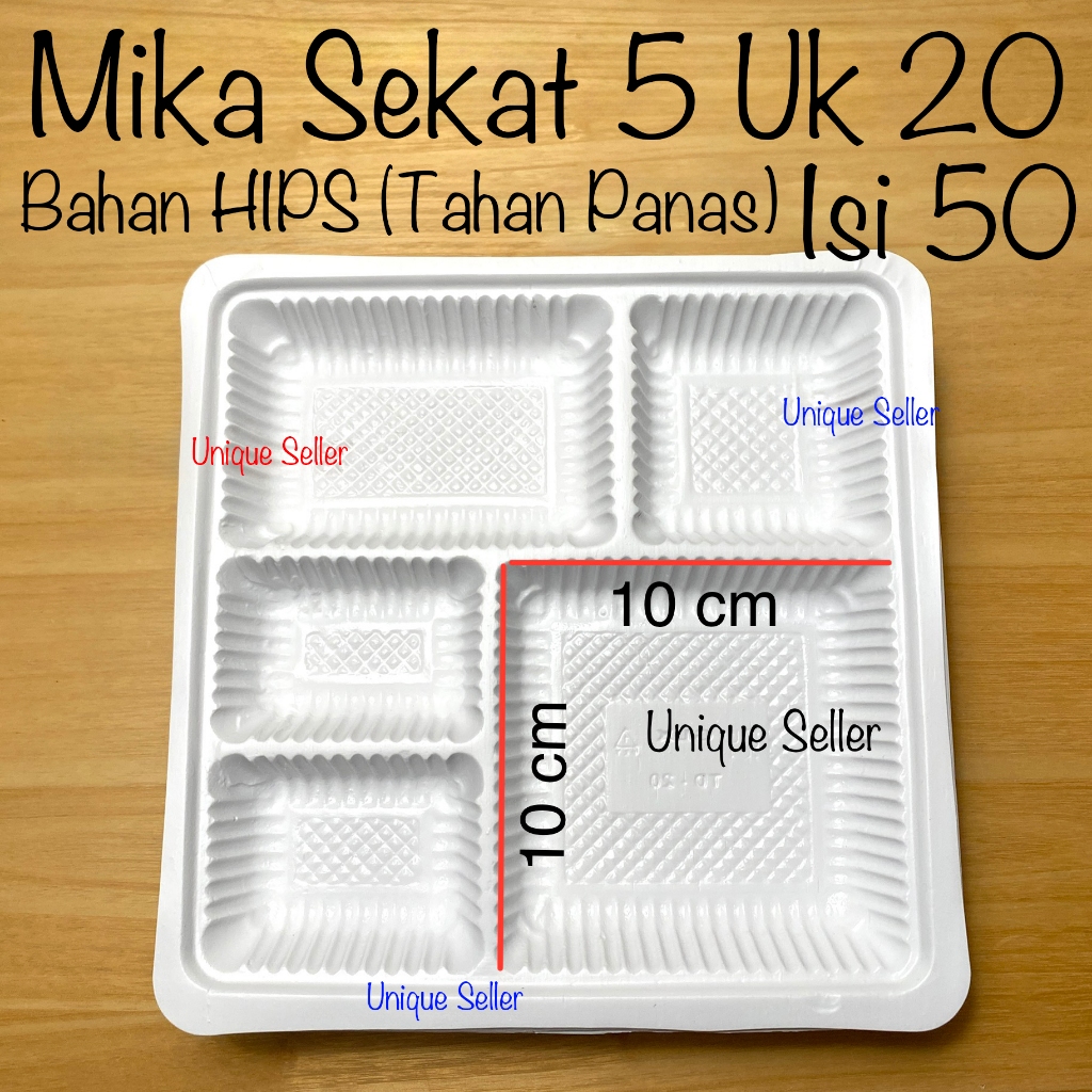 [Isi50] Mika Sekat 5 Warna Putih untuk dus nasi 20x20 / Mika Sekat 5 Warna Putih untuk dus nasi uk 2