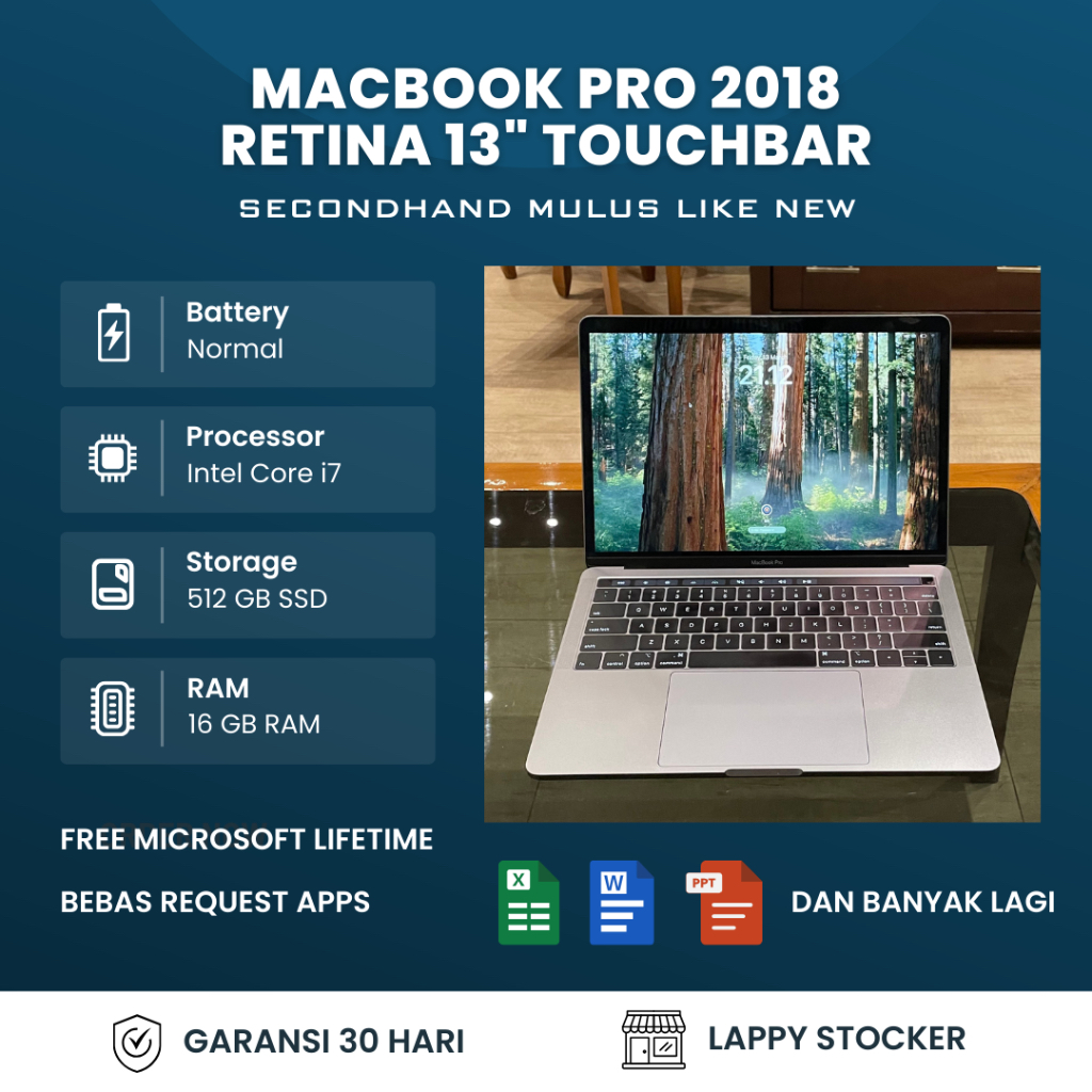 Macbook Pro 2018 13 Inch i7 SSD 512GB RAM 16GB